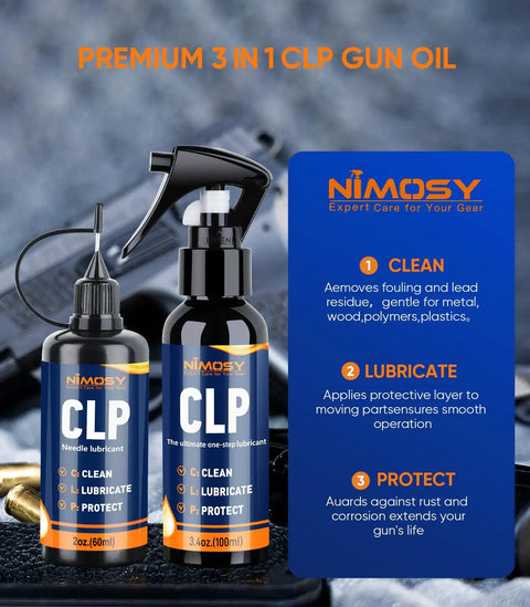 All In One Gun Cleaning Kit With CLP Oil For Rifle And Pistol Maintenance Includes 3.4oz Gun Oil, 2oz Needle Lubricant