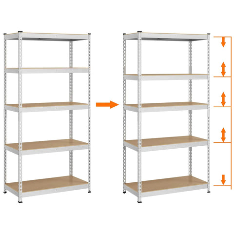 Built Like A Tank Five Tier Storage Shelf With Heavy Duty Iron Frame And Solid Wood Boards Silver Finish For Garage Organizing Home Display Or Office Gear Supporting Up To 1930 Pounds Total Capacity