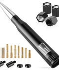 American Flag Bullet Antenna With 4 Valve Stem Caps For Trucks And SUVs, Universal Fit, Silver Patriot Flag Gear.
