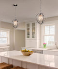 Kitchen with two Globe Industrial Pendant Light Fixtures With Crystal Accents And Vintage Farmhouse Style Height Adjustable Ceiling Lamps