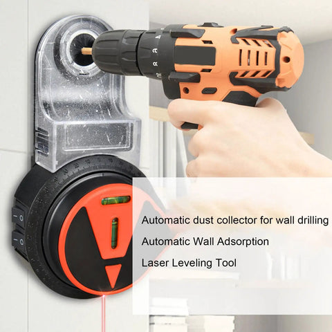 No Fuss 2 In 1 Drill Dust Collector With Slick 360 Swivel Level Attachment Heavy Duty Gear for wall drilling and leveling.
