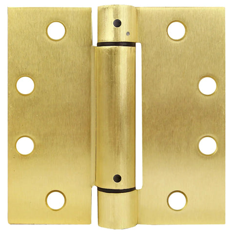 Heavy Duty 4.5 Inch Spring Hinge For Interior And Exterior Doors Delivers Automatic Self Closing Performance With Rock Solid Build Quality And A Satin Brass Finish