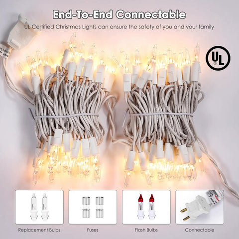 100 Count Clear White Wire UL Listed Connectable Warm White String Lights for Christmas Tree Garland Home Patio Decor