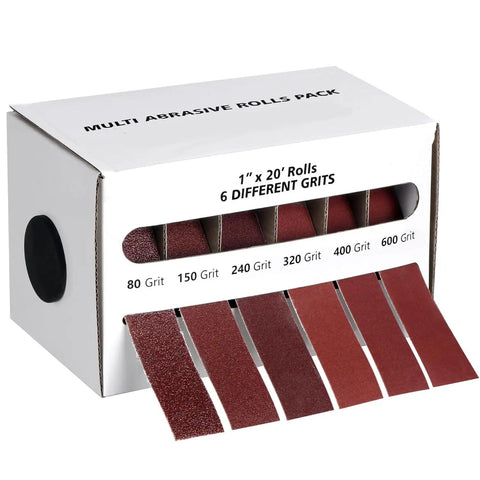 Box of Wet Or Dry Emery Cloth Roll With Dispenser, 1 Inch By About 20 Feet, 6 Grits 80 150 240 320 400 600, Sandpaper Roll Kit
