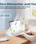 Person working with a Handheld USB Rechargeable Fan With 3000mAh Battery Portable Mini Personal Fan next to a laptop.