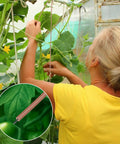 Woman using Soft Brown Plant Ties 130 Feet Garden Twists For Plants, Flexible TPR Rubber With Metal Core in greenhouse.