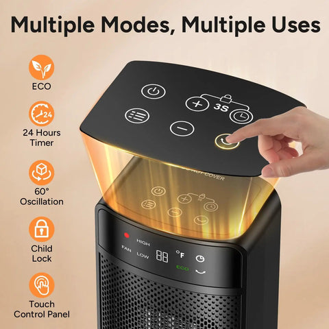 1500W Portable Space Heater That Heats Fast With Ceramic Power For Big Rooms with touch control panel and timer