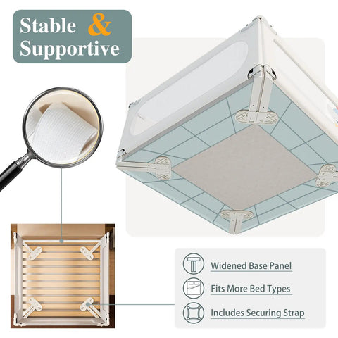 3 Piece Bed Rail Set For Toddlers That Fits King Size Beds With Stable and Supportive Structure and Securing Strap
