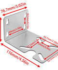Heavy Duty Stainless Steel Water Filter Housing Mount Bracket With Rock Solid Durable Screws For No Sweat Quick Install and Sweet Long Lasting Household Water Purification System Fit dimensions showing stainless steel construction.