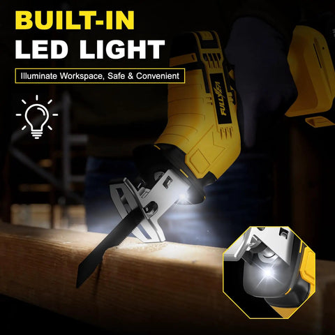 Cordless Reciprocating Saw With 0-3500 SPM Stepless Speed, Comes With 4 Blades And 2 Batteries, Tool Free Blade Change, LED light shown