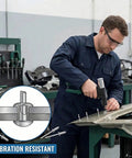 Technician using 630-Piece Pop Rivets Assortment Kit With Aluminum Blind Rivets And Steel Mandrel on metal sheet, vibration resistant