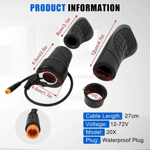 Half Twist E Bike Throttle Grip For 12V To 72V Systems Waterproof 3 Pin Connector 22.5mm Handlebar Replacement dimensions