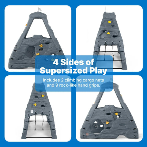 Skyward Summit Climbing Wall Playset For Kids Ages Four To Eight, 6.5 Ft Four Sided Rock Wall with cargo nets and grips