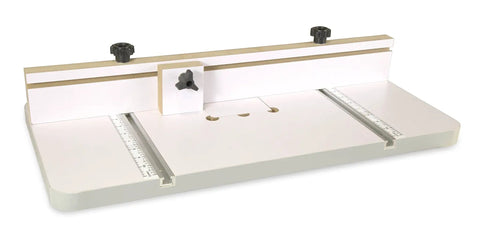 24x12 Inch Drill Press Table With Adjustable Fence And Stop Block Boosts Your Workspace By 275 Square Inches Fits Drill Press Tables From 5 To 16 Inches Wide Compatible With Most Drill Press Models; features large white table surface with fence and stop block