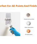 Using 4-inch microfiber paint roller cover ideal for all paints and stains on smooth surface, showcasing shedless even coverage.