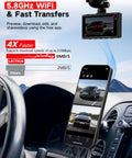4K Front And 2.5K Rear Dash Cam With Free 64GB Card Included 5.8GHz WiFi Built In Night Vision G Sensor 170 Degree Front And 165 Degree Rear