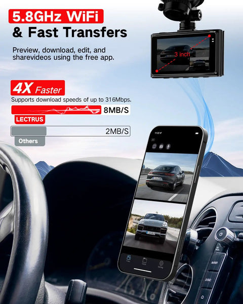 4K Front And 2.5K Rear Dash Cam With Free 64GB Card Included 5.8GHz WiFi Built In Night Vision G Sensor 170 Degree Front And 165 Degree Rear