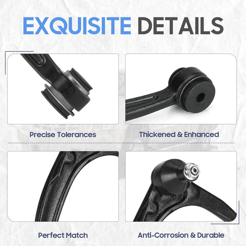 Beefed Up Front Upper Control Arms With Ball Joints And Tie Rods Front Suspension Kit For 2007 2014 GM Full Size Trucks And SUVs Tahoe Suburban Yukon Escalade Silverado Sierra Avalanche 10pc Set black steel control arm close-up