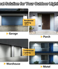 4 Pack 35W Dusk To Dawn LED Wall Pack Lights With Photocell Sensor installed on garage, porch, warehouse, and motel