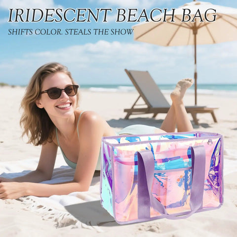 Iridescent Clear Jelly Tote Beach Bag For Women Waterproof And Sandproof See Through Pool Bag With Zipper Ideal Cruise Essentials 2026
