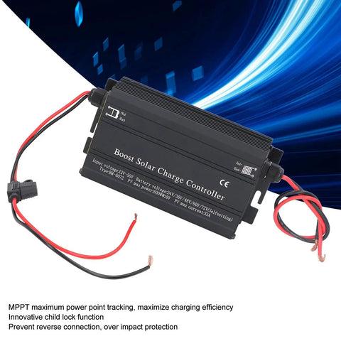 Heavy Duty Mppt Solar Charge Controller With Four Digit Display And High Efficiency Boost Technology For Rv Camper Van And Off Grid Power Zero Sweat Setup, detailed view with wires.
