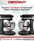 Two 6-7 Qt tilt-head stand mixers with stainless steel bowls highlighting compatibility with Pouring Shield Splash Guard For 6-7 Qt Tilt-Head Stand Mixer With Stainless Steel Bowl Perfect For Mess-Free Pour Secure Fit And Easy Use Accessories And Attachments.