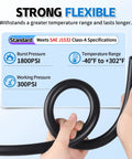 Boltigen 3/8 in ID transmission oil cooler hose, 10 ft, black flexible hose coiled in hand.