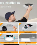 Installation of 12 Pack 8 Inch LED Recessed Downlights With Junction Box Ultra Thin Design, Dimmable Canless Fixture, 3000K 4500K 6000K Adjustable