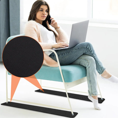 Woman sitting on chair with Thickened Non Slip Rubber Furniture Pads 4 Pack Self Adhesive Foot Covers for couches and chairs