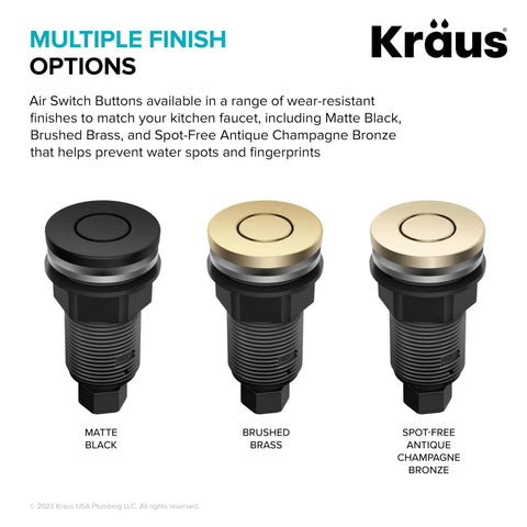 Multiple finish options for Garbage Disposal Air Switch Kit In Spot Free Stainless Steel With Push Button And Included AC Adapter Power Cord