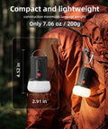 Rechargeable LED Camping Lantern With 6000mAh Battery Emergency Outdoor Tent Light clipped to a backpack