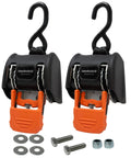 G3 Bolt On Retractable Ratchet Straps Built To Haul Heavy Duty 3500 Lb Break Strength 2 Inch By 6 Feet Tie Downs, 2 pack, black hooks