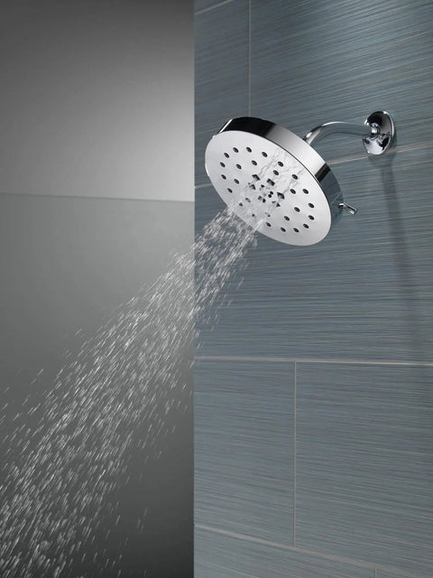 Contemporary Shower Head With H2Okinetic Technology, Drench Style Spray For More Coverage On Less Water, Chrome Finish, wall mounted