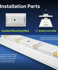 Two Foot Linear LED Shop Light 165W 22400 Lumens Dimmable Daylight 5000K installation parts with mounting plate and heat dissipation features