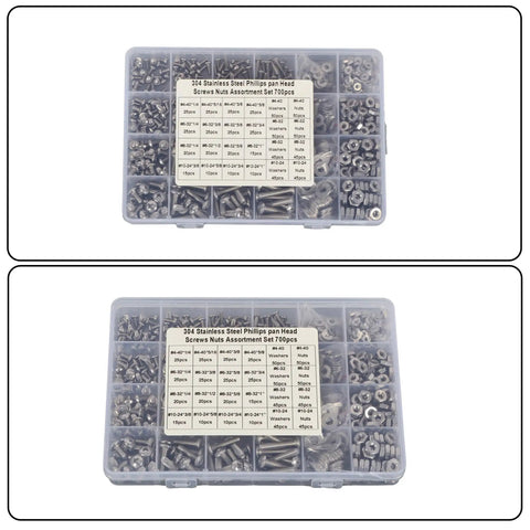 Go-To 700 Piece Stainless Steel Screw Set With Four Sizes 4-40, 6-32, 8-32, 10-24 in storage case