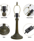 Components of Red Tulip Tiffany Style Stained Glass Table Lamp With A 12 Inch Lampshade For Bedside Reading Desk And Living Spaces