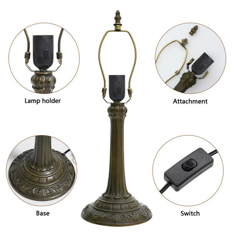 Components of Red Tulip Tiffany Style Stained Glass Table Lamp With A 12 Inch Lampshade For Bedside Reading Desk And Living Spaces