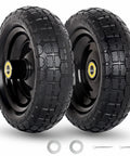 10 Inch Flat Free Solid Tire And Wheel Replacement For Carts And Hand Trucks, black PU foam, 5/8 inch axle bore, 2.2 inch offset hub, side view