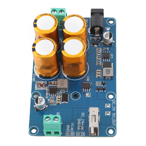 Rock Solid Super Capacitor UPS Backup Power Supply Keeps Raspberry Pi Running Smooth With Seamless 5V 3A Emergency Juice To Save Critical Data During Sudden Blackouts, featuring four capacitors on a blue circuit board.