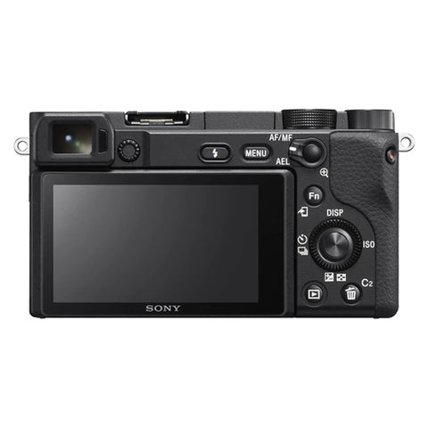 Back view of A6400 Mirrorless Camera Bundle With 16 To 50mm Lens 128GB Extreme Speed Memory Wide Angle And Telephoto Lenses