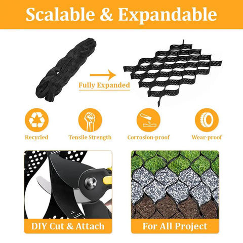 Geogrid Ground Grid 4 Inch 9x17 Ft Geocell Cellular Confinement System Paver with cut and attach features for gravel stabilizer.