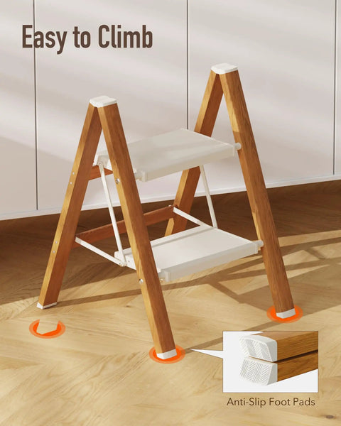2 Step Stool Foldable Aluminum Ladder, Ultra Lightweight And Space Saving, Compact Portable Step Ladder For Home, Kitchen, Garage, And High Shelves Indoors with anti-slip feet