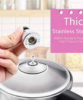 Universal Pressure Cooker Relief Jigger Valve Set hand holding stainless steel valve over cooker