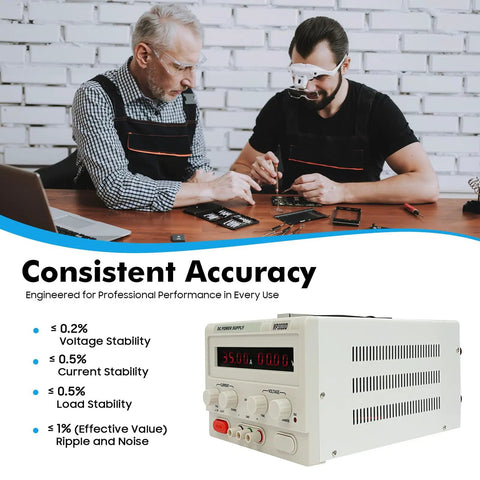 Variable DC Power Supply 0 To 30V 0 To 20A Bench Power Source With Precise Output And LED Readout Real Time Voltage And Current Monitor For Prototyping DIY Electronics Lab Testing And Hands On Projects, white bench unit