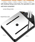 Aluminum alloy base for Sturdy Drill Press Stand Bench Top With Vise For Hand Drill Adjustable Benchtop Holder with dimensions.