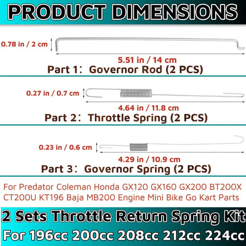 Throttle Return Spring Kit For 196cc 200cc 208cc 212cc 224cc Engines dimensions illustration