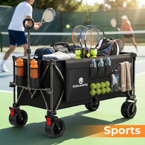 70 Inch Extender Collapsible Wagon With Extended Tailgate For Beefy Heavy-Duty Transport All-Terrain Big Wheels Foldable Utility Cart For Beach, Sports, Camping Gear And Groceries Black