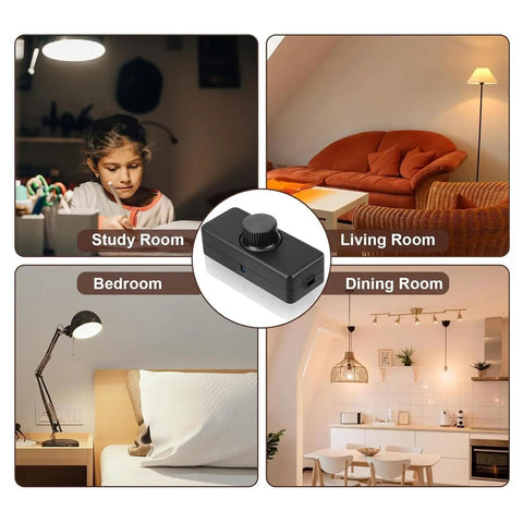 Inline LED Dimmer Switch 1 Gang for Table Lamps, Trailing Edge Rotary Dimmer in study, living, bedroom, and dining rooms.