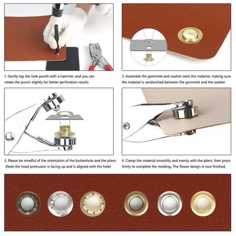 All-In-One Grommet Tool Kit With 1200 Metal Eyelets and Washers in gold, silver, copper for fabric, leather, shoes, crafts DIY use.