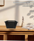 Hydroponic Plant Basket Net Pots 2 Pack For Veggie Growing, Lightweight black plastic mesh pot on wooden shelf